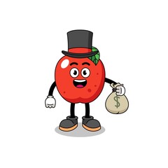 apple mascot illustration rich man holding a money sack