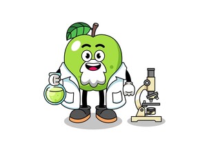 Mascot of green apple as a scientist