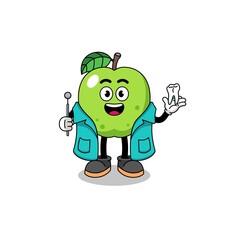 Illustration of green apple mascot as a dentist