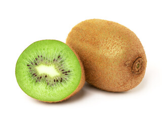 Kiwi fruit and Slices isolated on white background, Juicy kiwi.