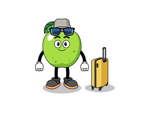 green apple mascot doing vacation