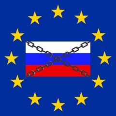 The flag of the Russia in chains. Isolation of the country. Sanctions against the aggressor. Ban . Trade embargo. Vector illustration