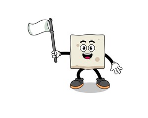 Cartoon Illustration of tofu holding a white flag