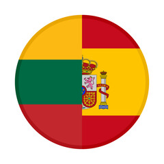 round icon with lithuania and spain flags. vector illustration isolated on white background