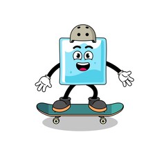 ice block mascot playing a skateboard