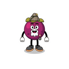 Character cartoon of mangosteen as a veteran