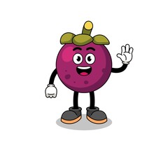 Obraz premium mangosteen cartoon doing wave hand gesture