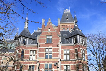 Amsterdam Rijksmuseum Exterior View with Bright Blue Sky, Netherlands