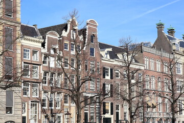 Fototapeta premium Amsterdam Keizersgracht Canal Traditional Architecture with Bare Trees, Netherlands