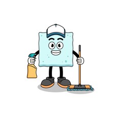 Character mascot of sugar cube as a cleaning services