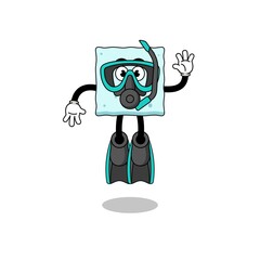 Character cartoon of sugar cube as a diver
