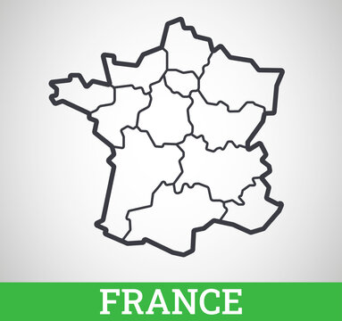 Simple outline map of France with regions. Vector graphic illustration.