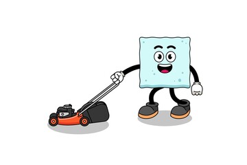 sugar cube illustration cartoon holding lawn mower