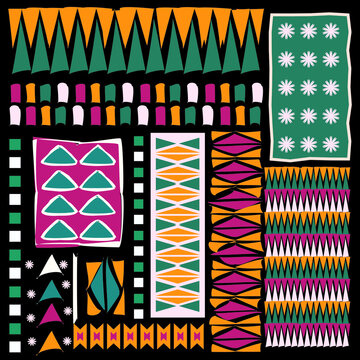 Ethnic carpet with geometric mosaic aztec style stripes on tile. majolica Antique interior,modern rugs,geographic print on kente clot textile.Tribal vector ornament seamless african pattern.multicolor