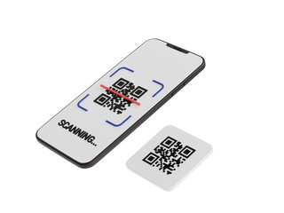 Fototapeta na wymiar Qr code scan concept - mobile phone with barcode scanning process 3d render illustration.