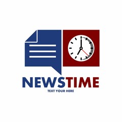 News time vector logo template. This design use clock and paper chat symbol. Suitable for information, business