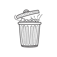 Trash can vector illustration in doodle drawing style isolated on white background