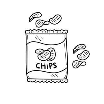 Hand-drawn potato chips vector illustration isolated on white background. Potato chips doodle
