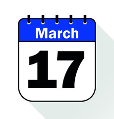 March day 17 blue - Calendar Icon - Vector Illustration