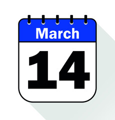 March day 14 blue - Calendar Icon - Vector Illustration