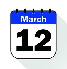 March day 12 blue - Calendar Icon - Vector Illustration