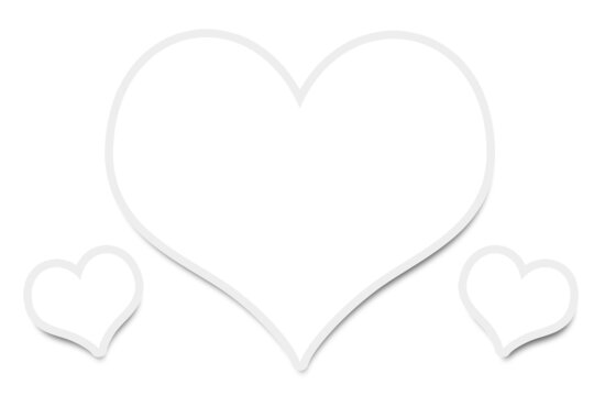 3 Heart shape photo frames in white and gray colors. Used as a collage template to place your album pictures or photographs in an old vintage classic look. Used for romantic or anniversary events.