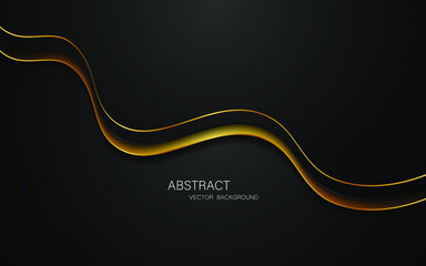 Abstract black and gold curves overlap on black background.
