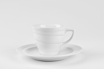 Ceramic coffee mug close up. Coffee isolated on a white background. Copy space and free space for text near the drink.