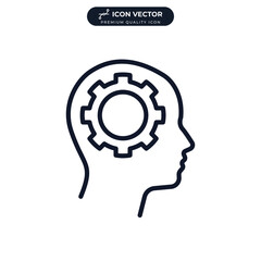 psychology. Human head with gear icon symbol template for graphic and web design collection logo vector illustration