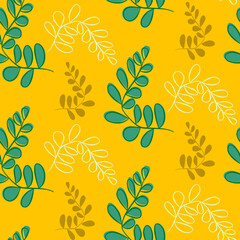 Vector seamless half-drop pattern, with leaves 