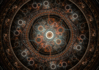 Abstract mechanical fractal, time and steampunk background