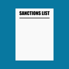 White piece of paper with the inscription List of sanctions on an isolated color background.Vector illustration.