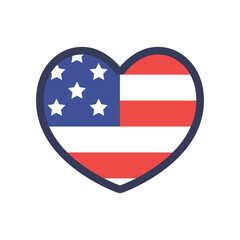 USA flag heart. United States of America national symbol. American love emblem.