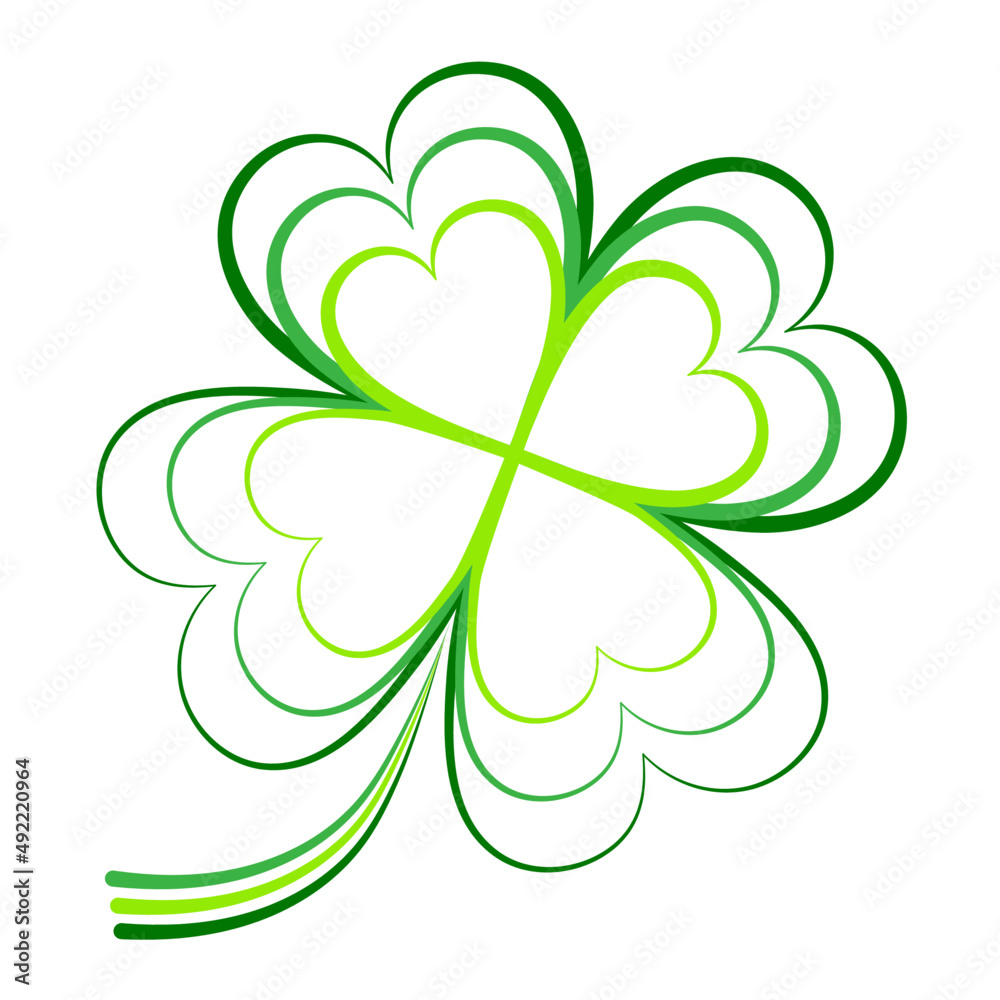 Poster happy st patricks day. leaf clover isolated on white background. good luck four leaf clover flat lin