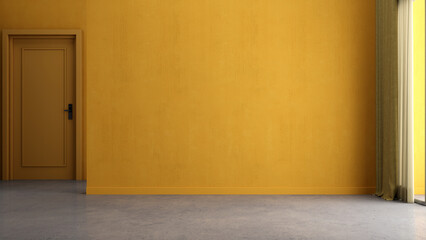 Yellow empty room with gray concrete floor.3d rendering