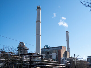 Industrial Zone. Thermal power station. Close up.