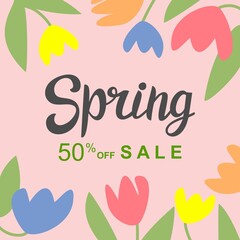 Vector illustration template for advertising banner, poster, flyer. Background for advertising spring sale. Spring sale lettering for modern design