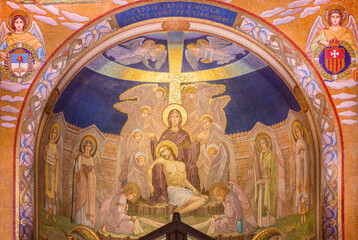 ROME, ITALY - AUGUST 31, 2021: The mosaic of Pieta in the church Chiesa di Santa Maria Addolorata...