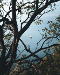 A single boat in the ocean
