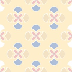 Cute geometric shapes vector seamless pattern in blue, beige and pink