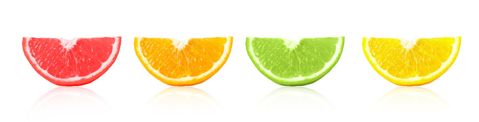 Fototapeta na wymiar slices of citrus fruits on a white background.Grapefruit, orange, lime, lemon.