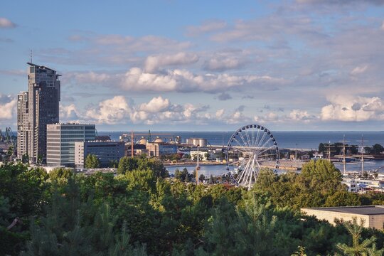 GDYNIA, POLAND - AUGUST 15, 2018: Beautiful view of the coast of Gdynia city in Poland on the Baltic Sea.