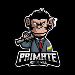 Illustration of monkey carrying a gun in primate world war
