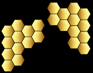 golden hexagon background isolated on black background.