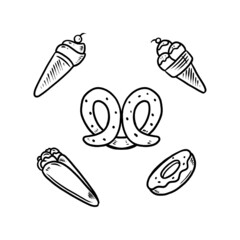 junk food doodle set illustration hand drawn