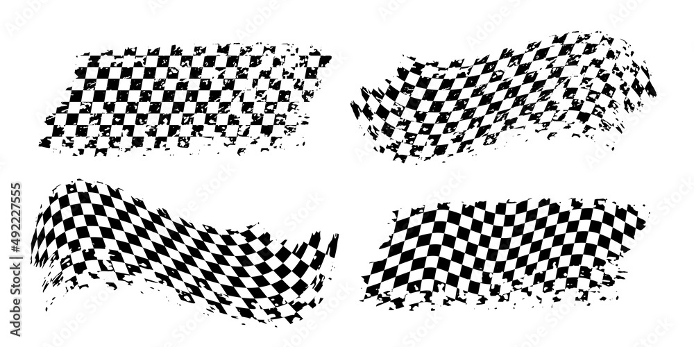 Aufkleber Grunge flags for race with checker pattern set, abstract grungy motocross rally flags
