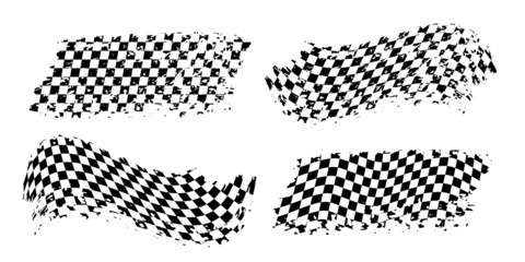 Grunge flags for race with checker pattern set, abstract grungy motocross rally flags - obrazy, fototapety, plakaty