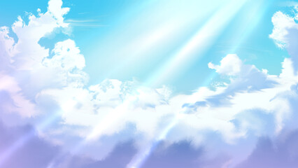 white cloud with ray of sun light in the sky anime style hand drawn wallpaper