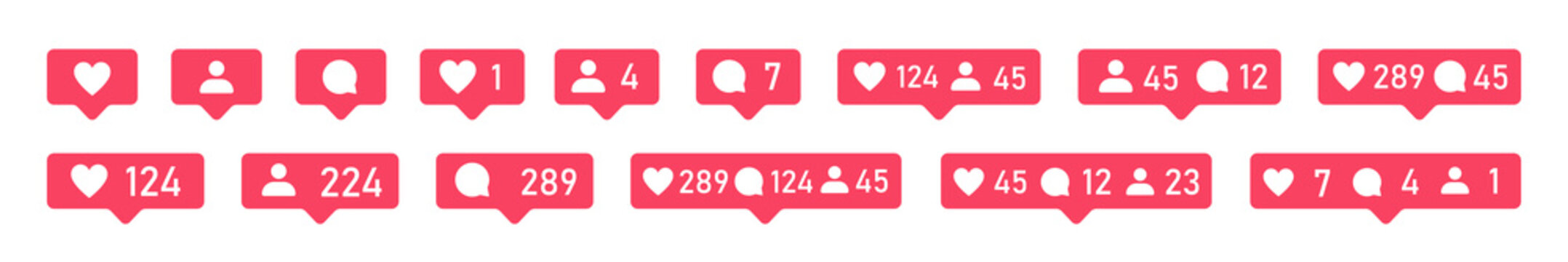 Social media notification signs. Likes Notification. Social Media like Icon