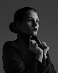 Caucasian woman portrait in black and white